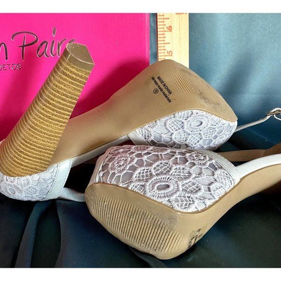 Dream Pairs “Laura L” Grey Lace Platform Pump 5” High Heel Shoes, Adj Buckle - Picture 3 of 4